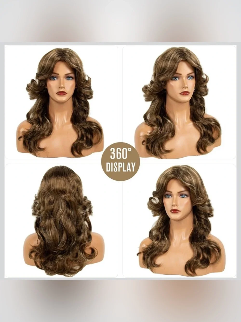 70s Brown Highlight Disco Wig Farrah Fawcett Natural Synthetic Vintage Cosplay